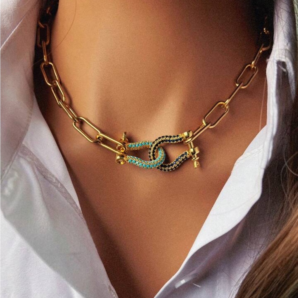 Gold and Green Chain Necklace